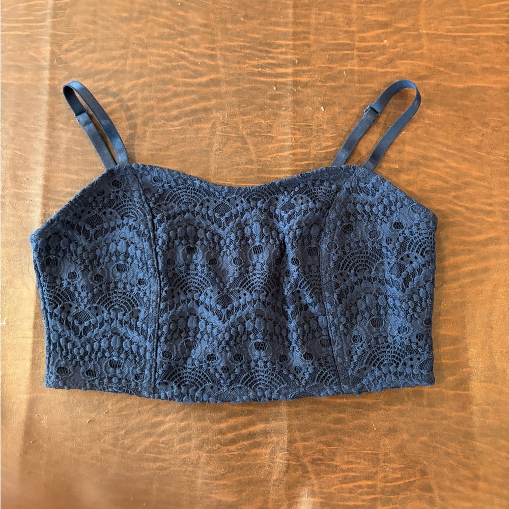 Like New-never worn-Elegant Lace Crop Top - Navy Blue